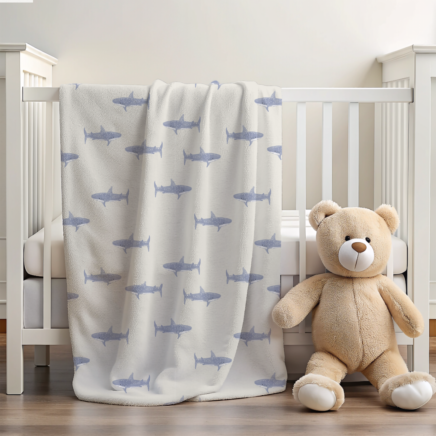 Willy the Whale Shark 30x40 Sherpa-backed Minky Blanket
