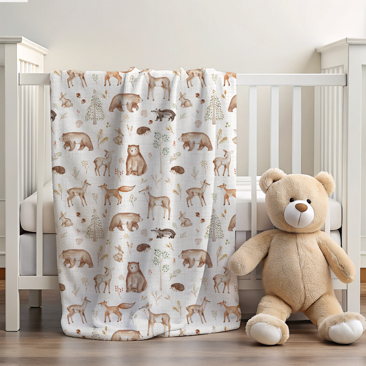 Beau's Woodland Animals 30x40 Sherpa-backed Minky Blanket