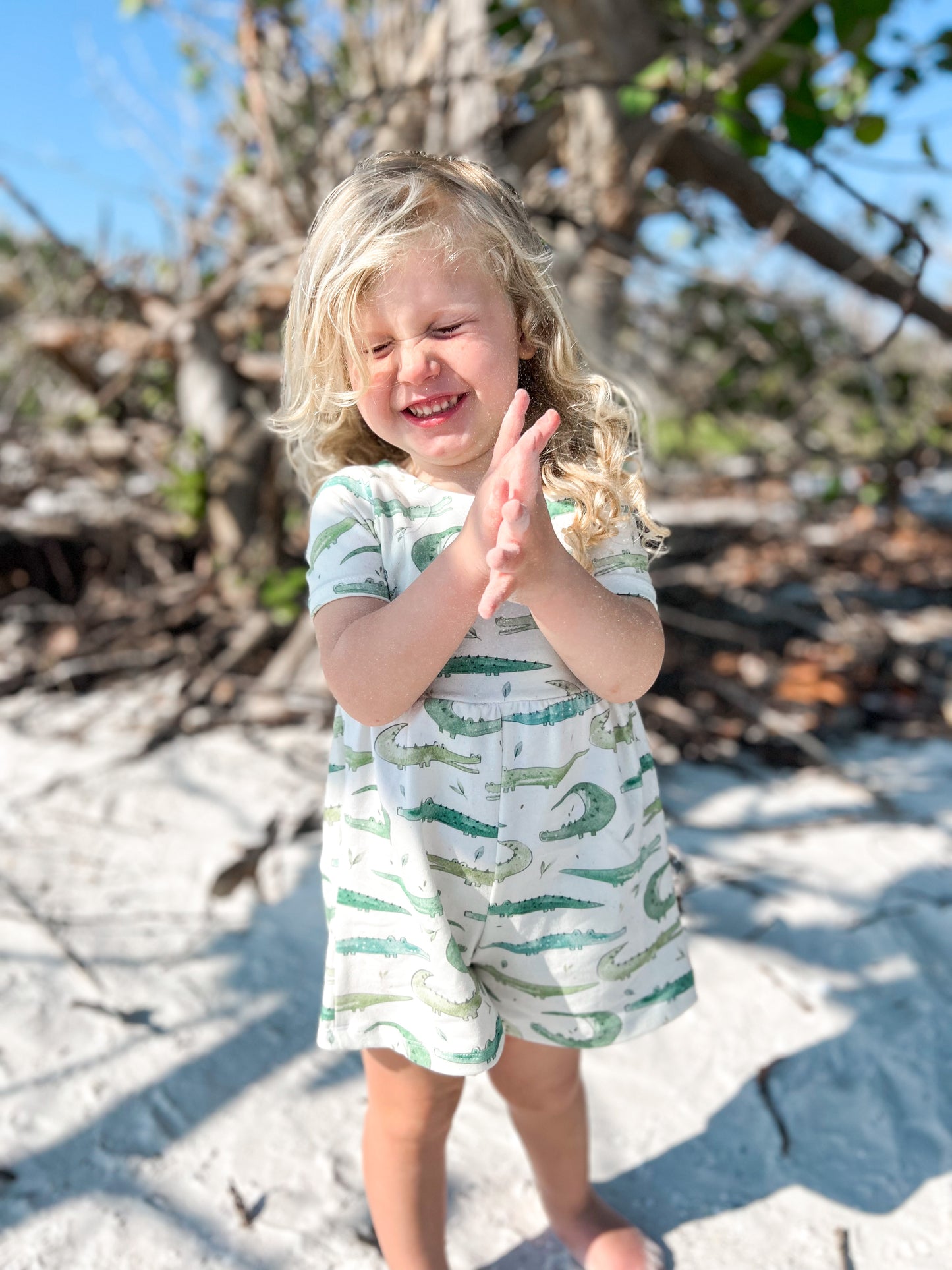 Organic American-Milled Alley the Alligator Autumn Romper