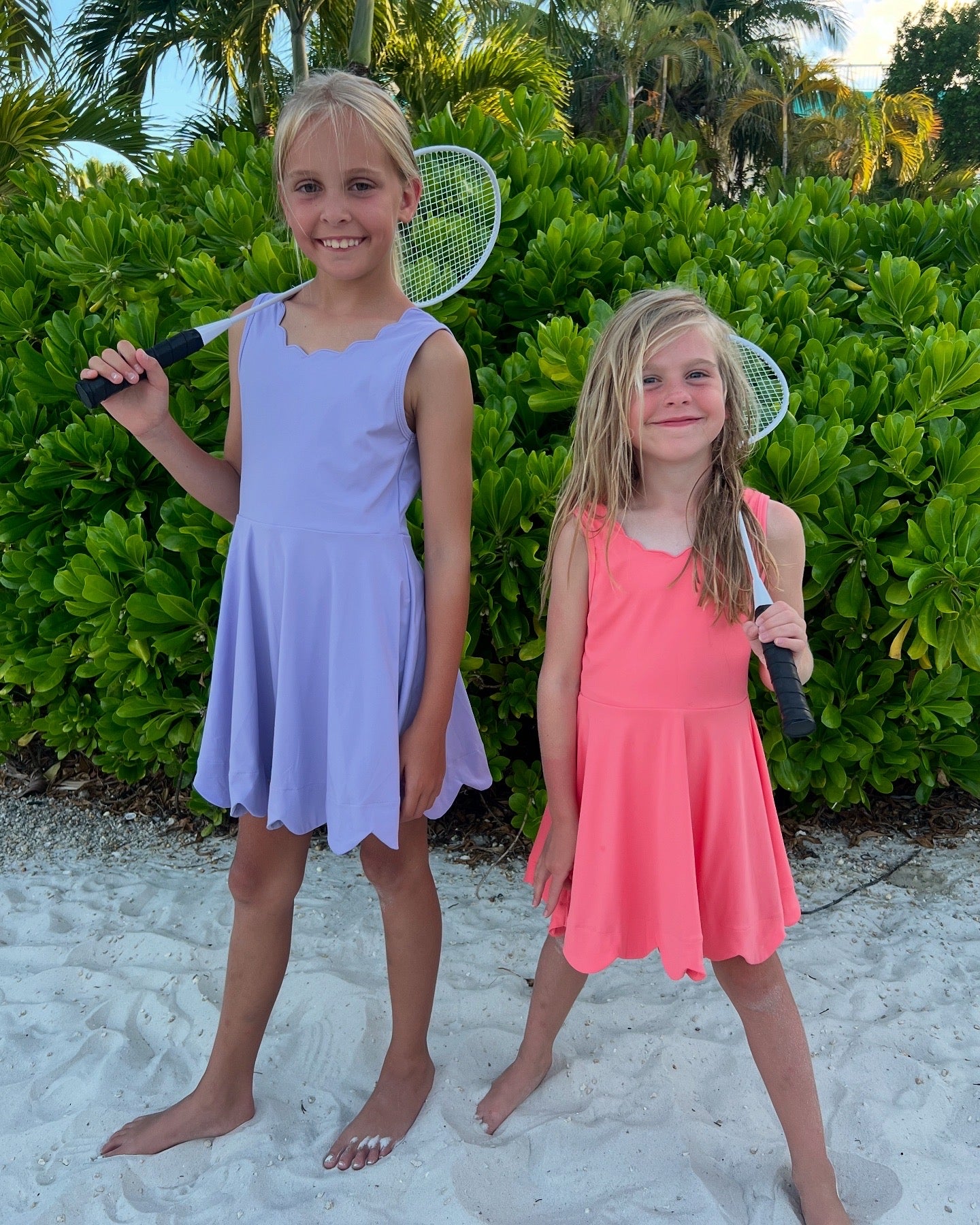 Sophia Scalloped-Edge Athletic Dresses with Built In Shorts