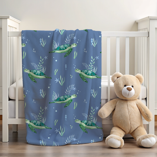 Sea Turtles 30x40 Sherpa-backed Minky Blanket