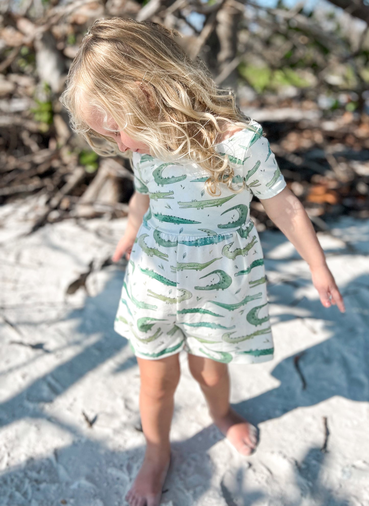 Organic American-Milled Alley the Alligator Autumn Romper