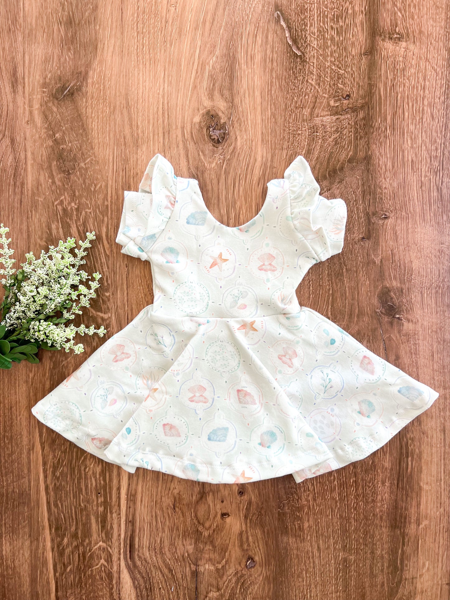 Organic American-Milled Coastal Kids Skirted Bodysuit with Snaps (multiple print options)