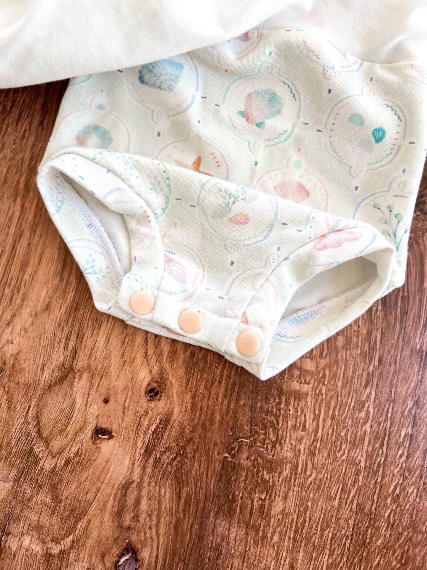 Organic American-Milled Coastal Kids Skirted Bodysuit with Snaps (multiple print options)