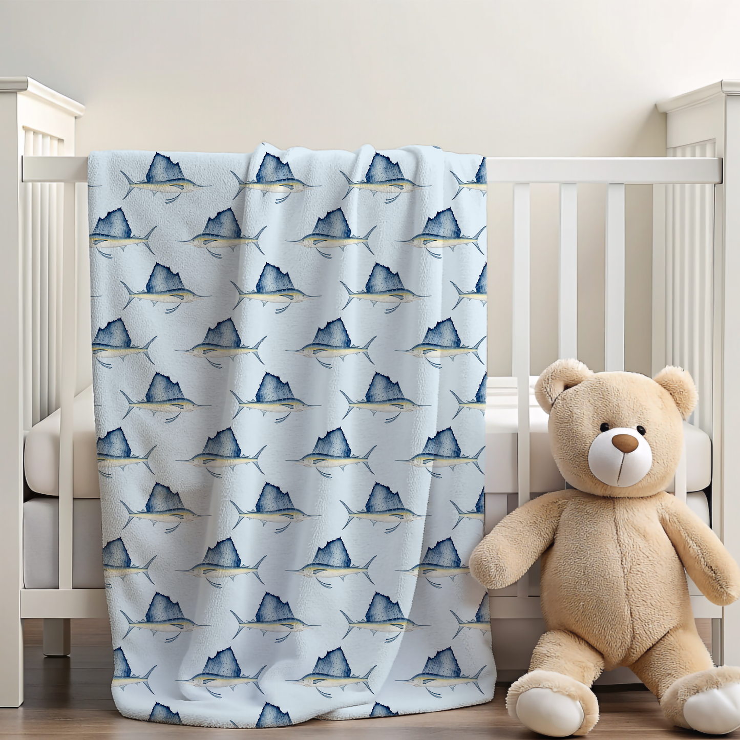 Sailfish 30x40 Sherpa-backed Minky Blanket