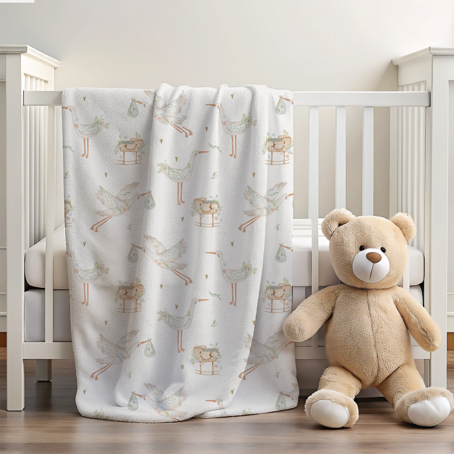 Sophia the Stork 30x40 Sherpa-backed Minky Blanket