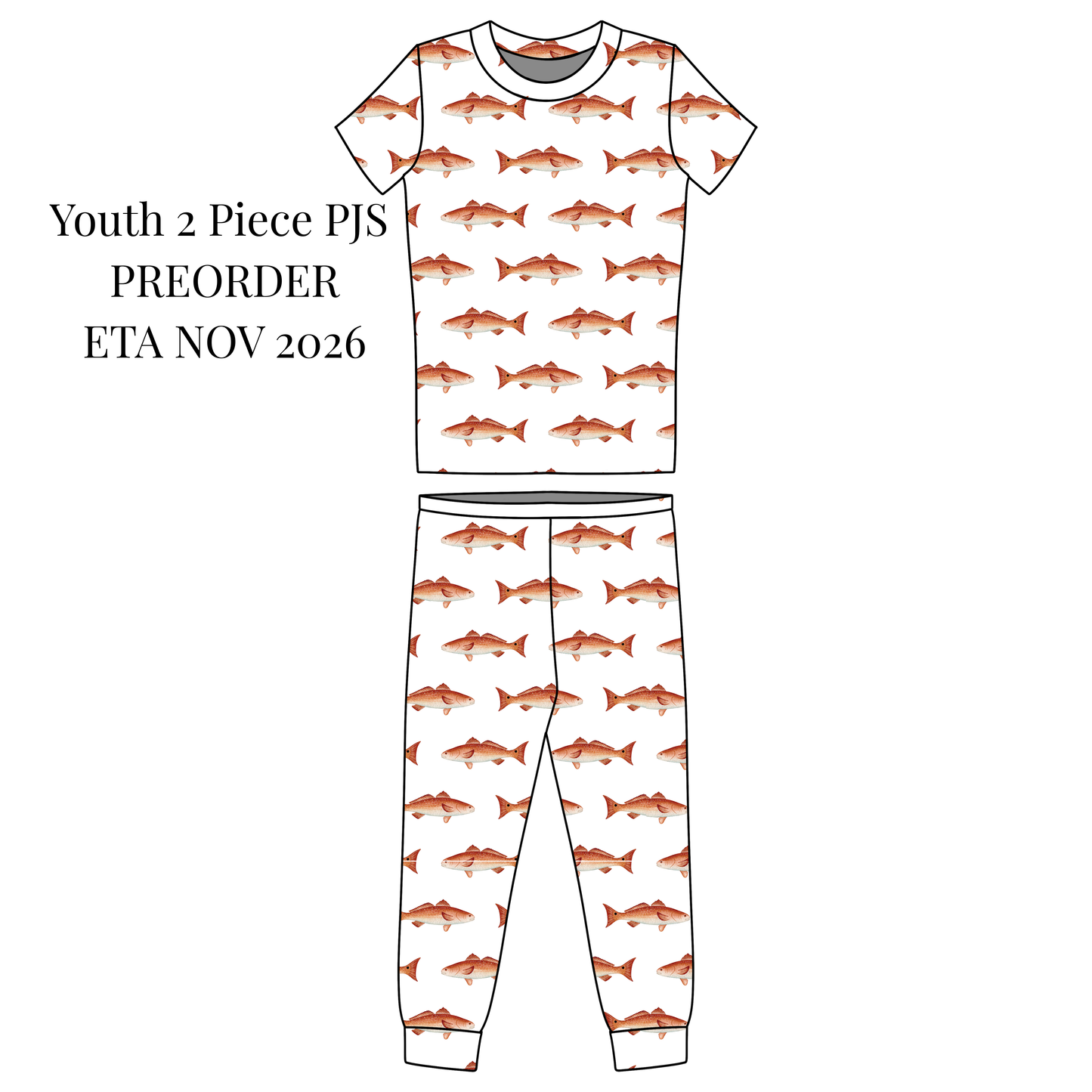 Redfish Youth Short Sleeve with Pants Two-Piece Sets (2T- 10/12) PREORDER SHIPS NOVEMBER 2026