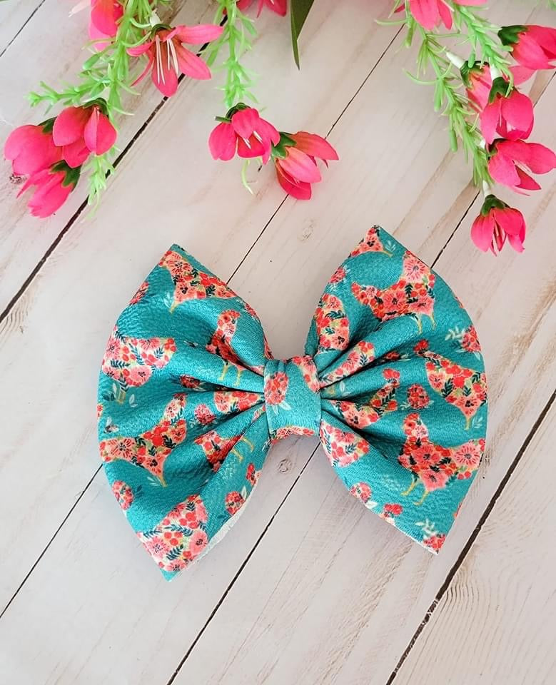 Floral Chickens Savannah Bow (on clip)