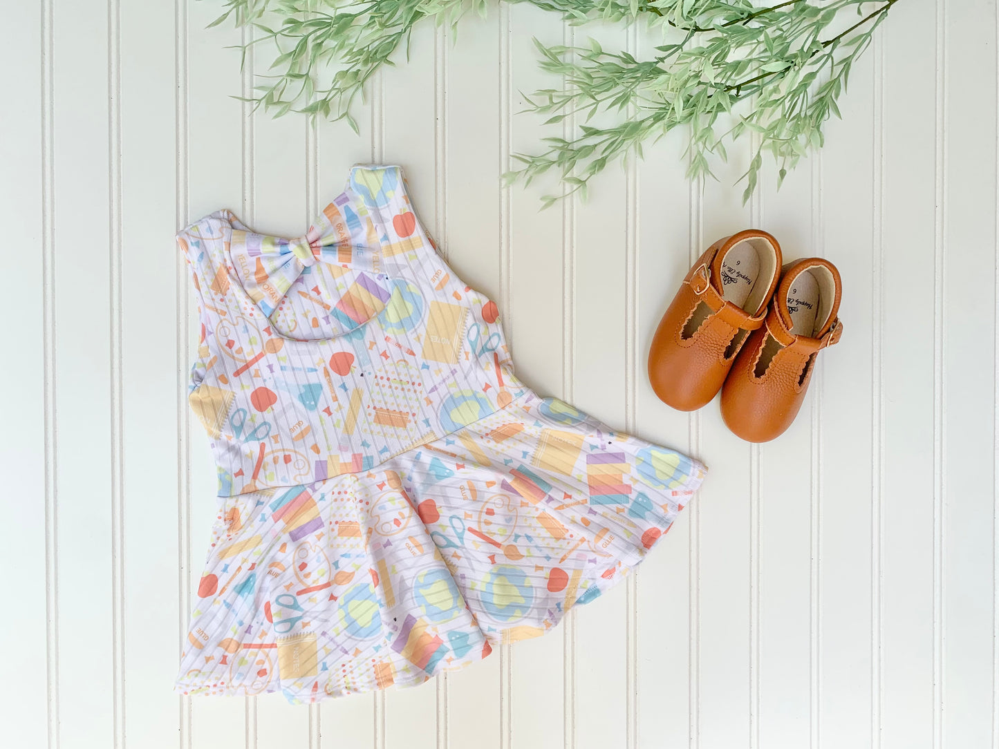Lavender School Supplies Bow-Back Peplum