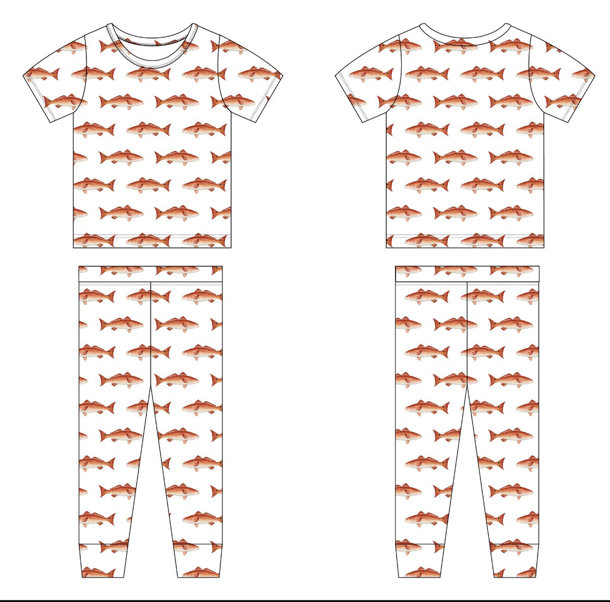 Redfish Youth Short Sleeve with Pants Two-Piece Sets (2T- 10/12) PREORDER SHIPS NOVEMBER 2026
