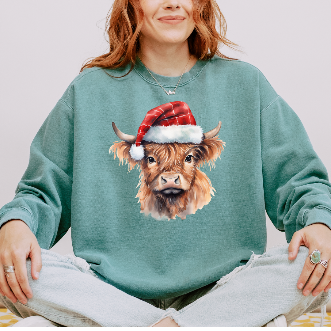 Christmas Cow Hat Comfort Colors Crewneck Sweatshirt