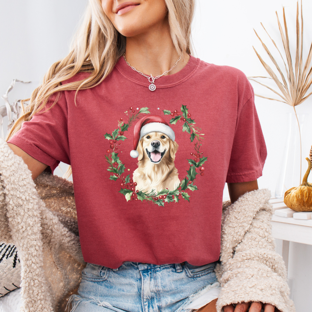 Golden Retriever Christmas Comfort Colors Short or Long Sleeve Tees