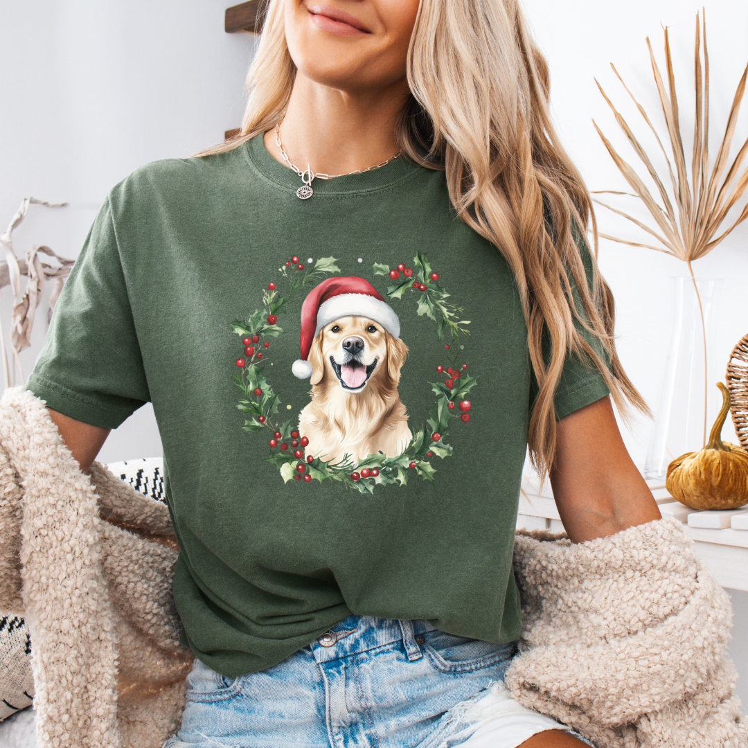 Golden Retriever Christmas Comfort Colors Short or Long Sleeve Tees