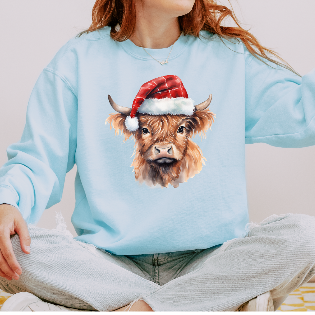 Christmas Cow Hat Comfort Colors Crewneck Sweatshirt