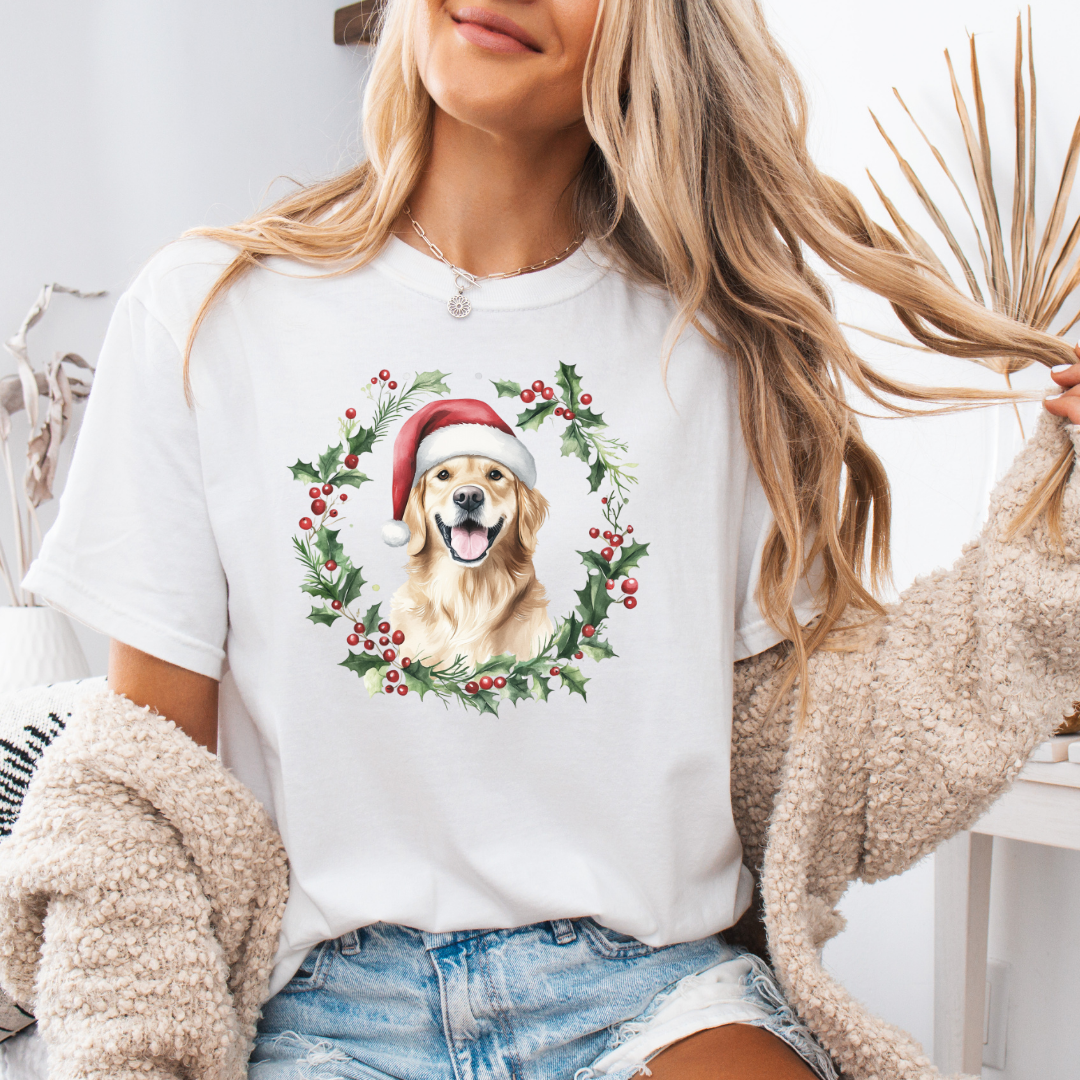 Golden Retriever Christmas Comfort Colors Short or Long Sleeve Tees