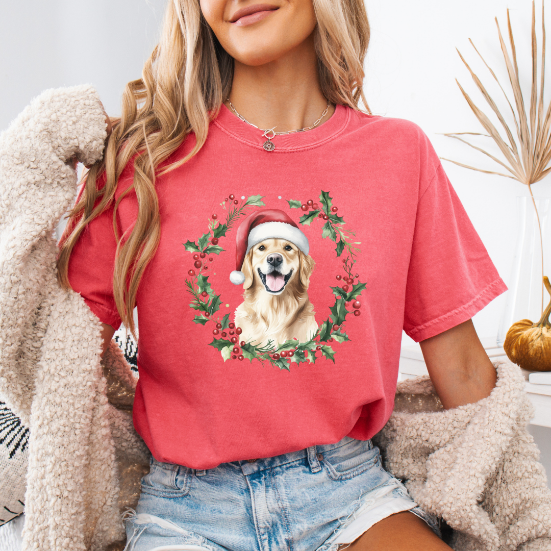 Golden Retriever Christmas Comfort Colors Short or Long Sleeve Tees