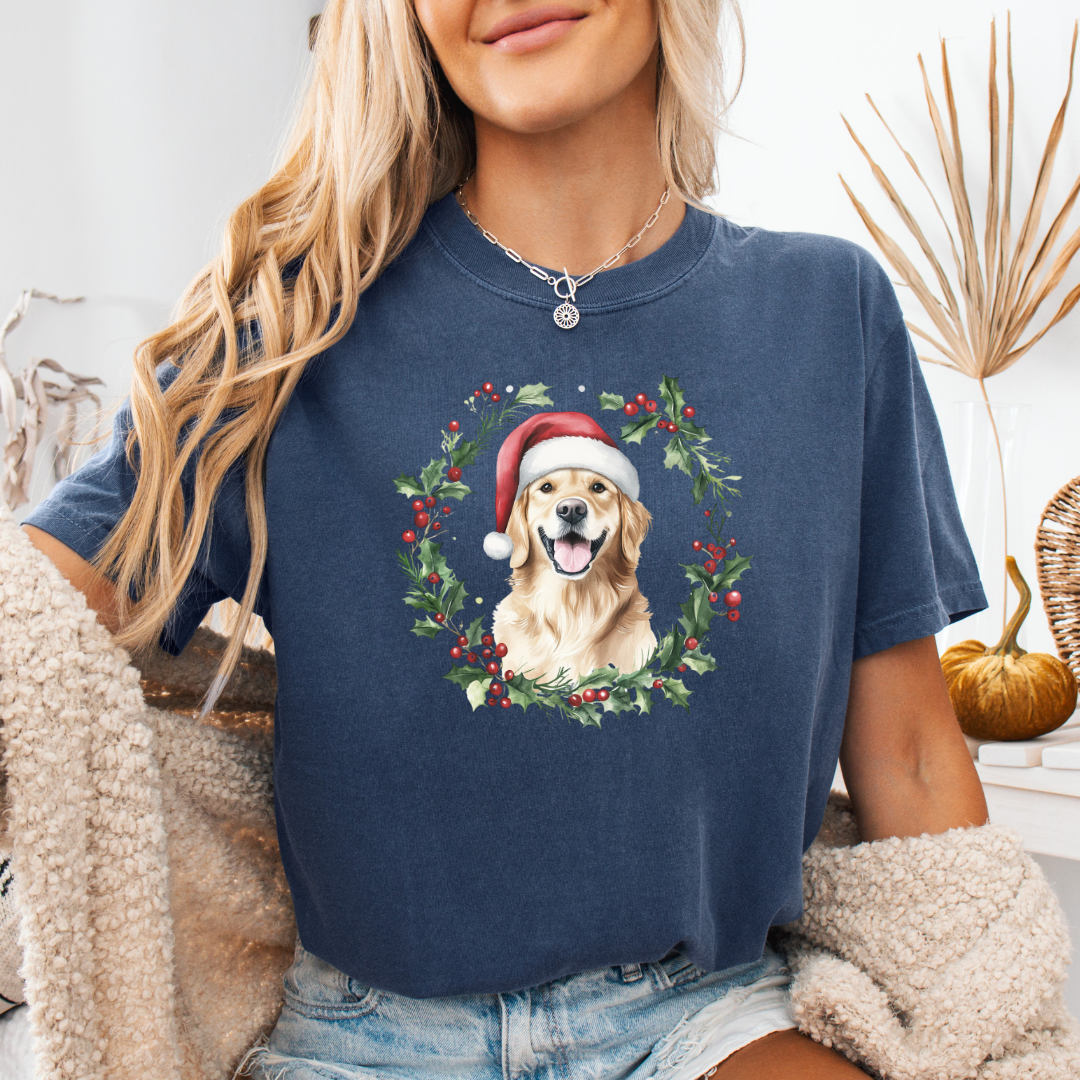 Golden Retriever Christmas Comfort Colors Short or Long Sleeve Tees