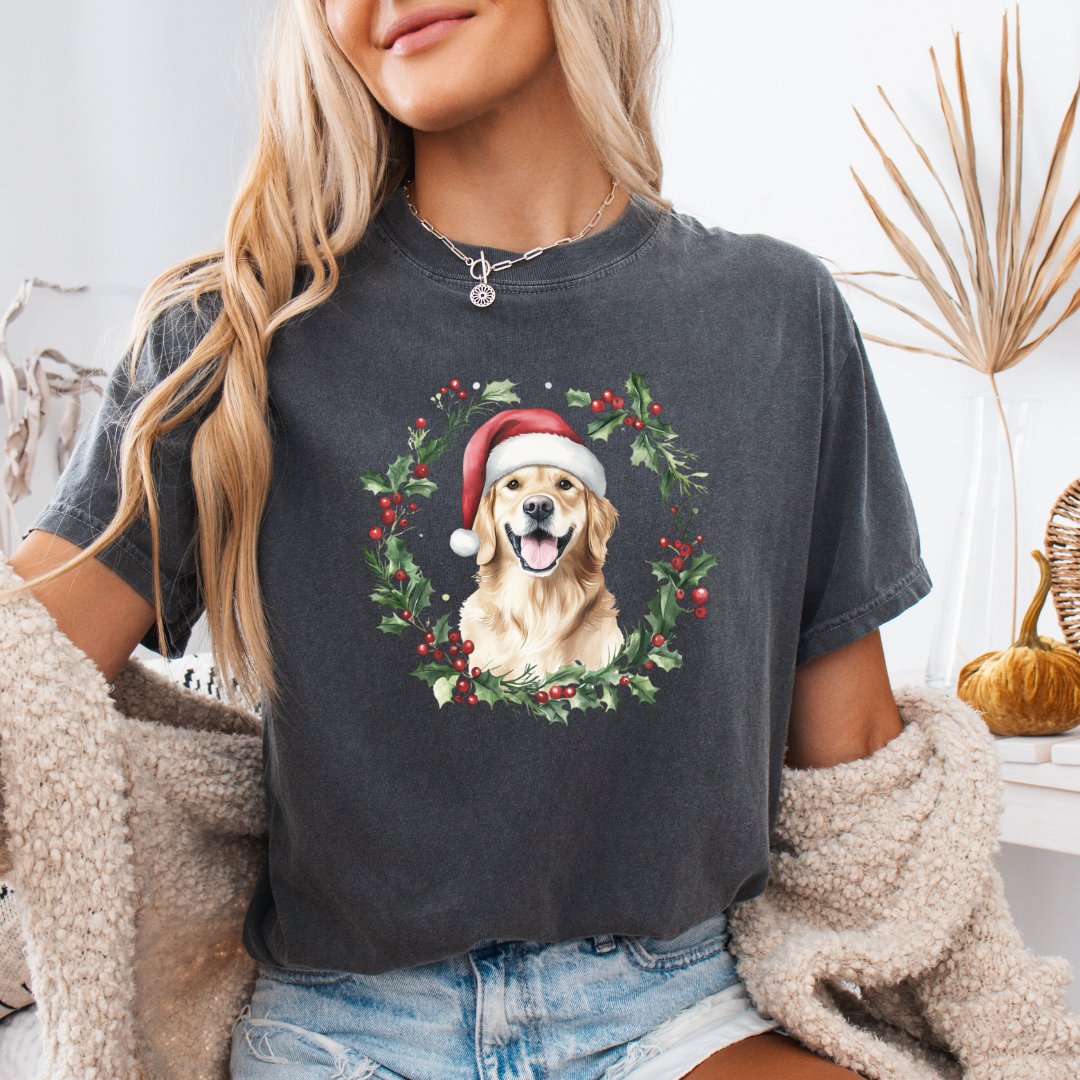 Golden Retriever Christmas Comfort Colors Short or Long Sleeve Tees