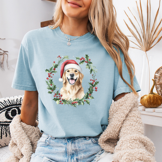 Golden Retriever Christmas Comfort Colors Short or Long Sleeve Tees