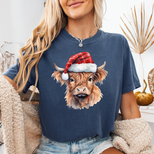 Christmas Cow Hat Comfort Colors Short or Long Sleeve Tees