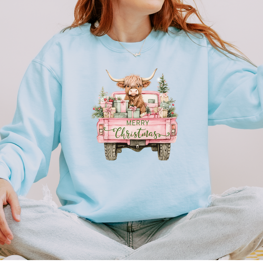 Christmas Truck Highland  Comfort Colors Crewneck Sweatshirt