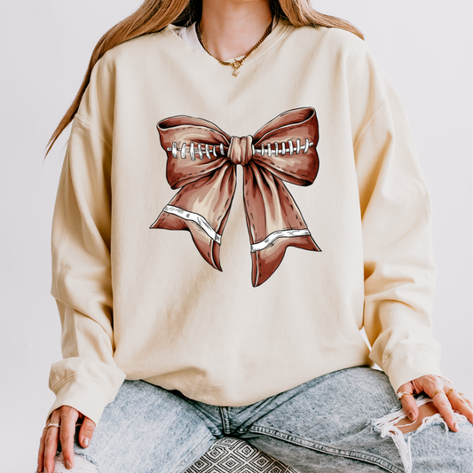 Game Day Football Coquette Bow Crewneck Sweatshirts (Adult Sizes SM-3XL)