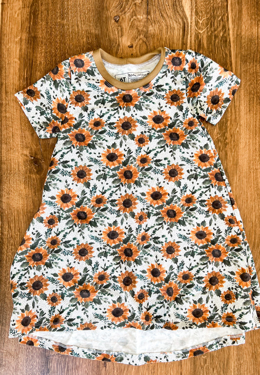 RTS Sunflower T-Shirt Dress (Size 6T or 7/8)