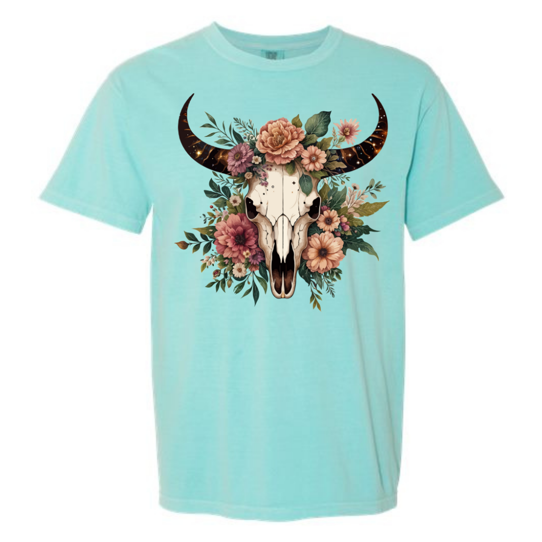 Boho Floral Skull Adult Short Sleeve Tee