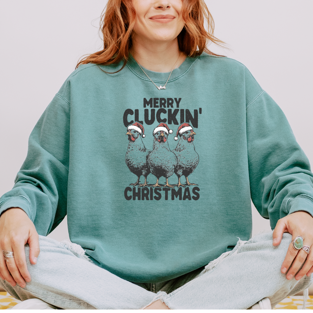 Merry Cluckin' Christmas Comfort Colors Crewneck Sweatshirt