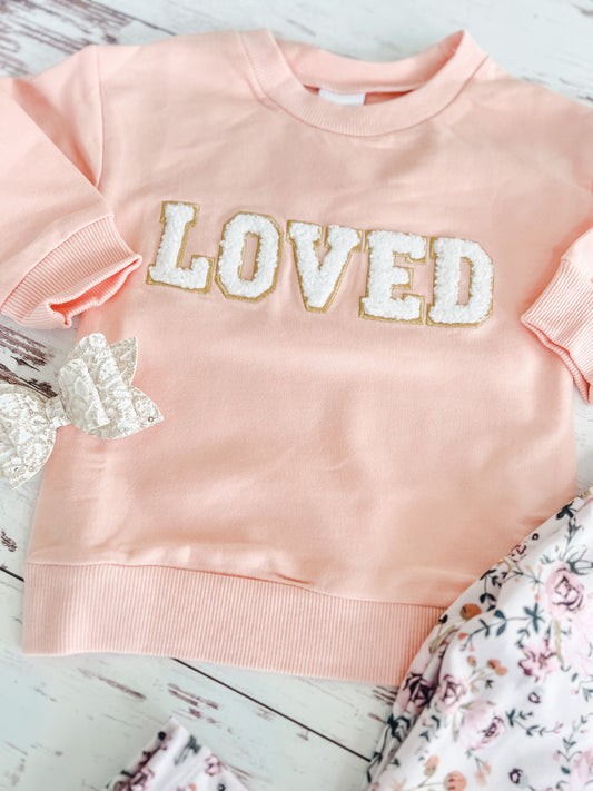 "Loved" Chenille Patch Sweatshirt