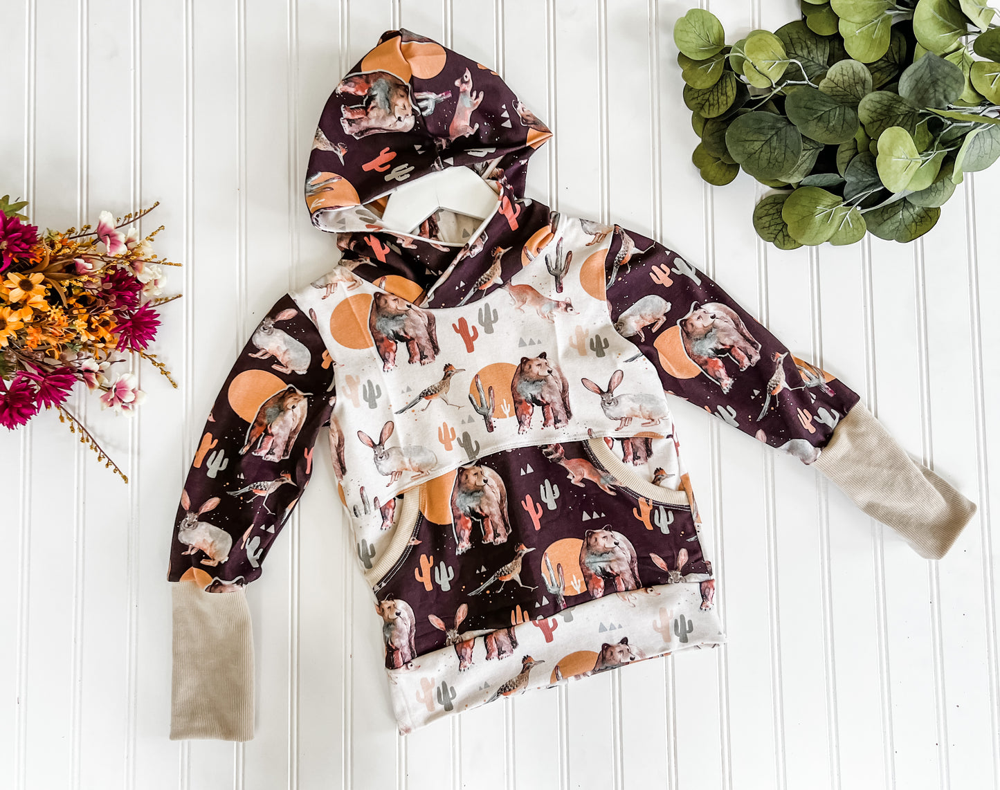 Coco and Neutral Color Block Western Grow With Me Hoodie