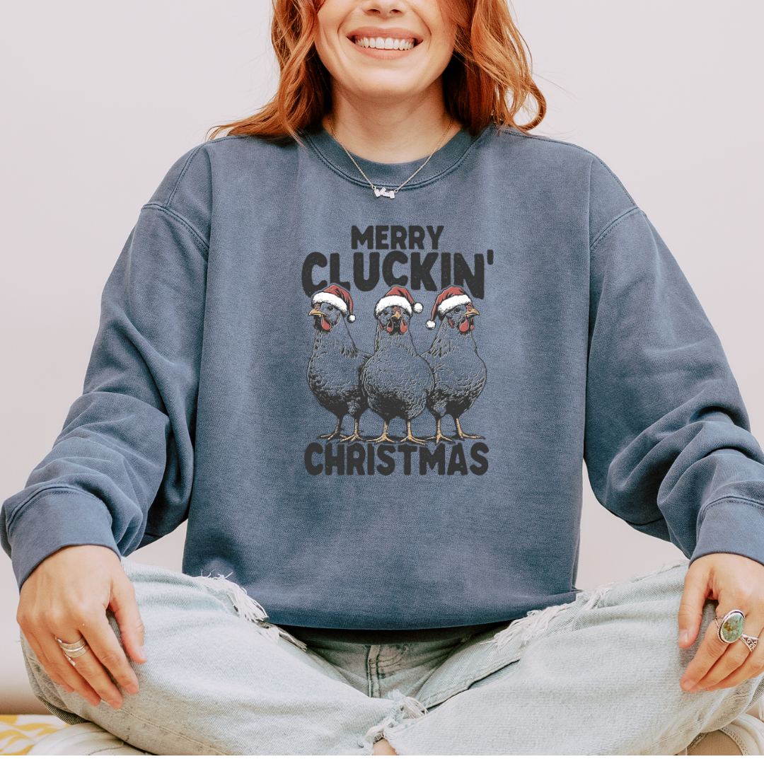 Merry Cluckin' Christmas Comfort Colors Crewneck Sweatshirt