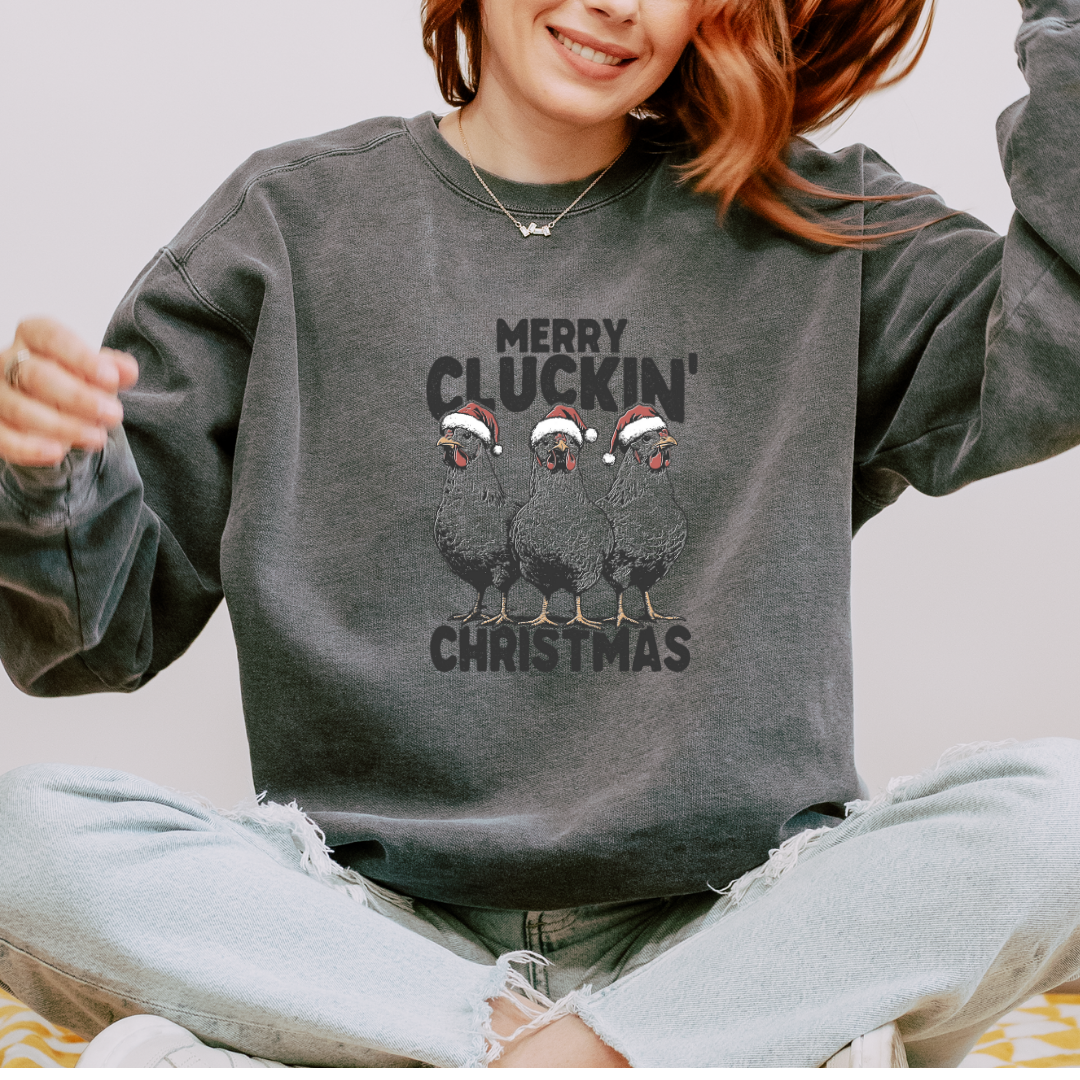 Merry Cluckin' Christmas Comfort Colors Crewneck Sweatshirt