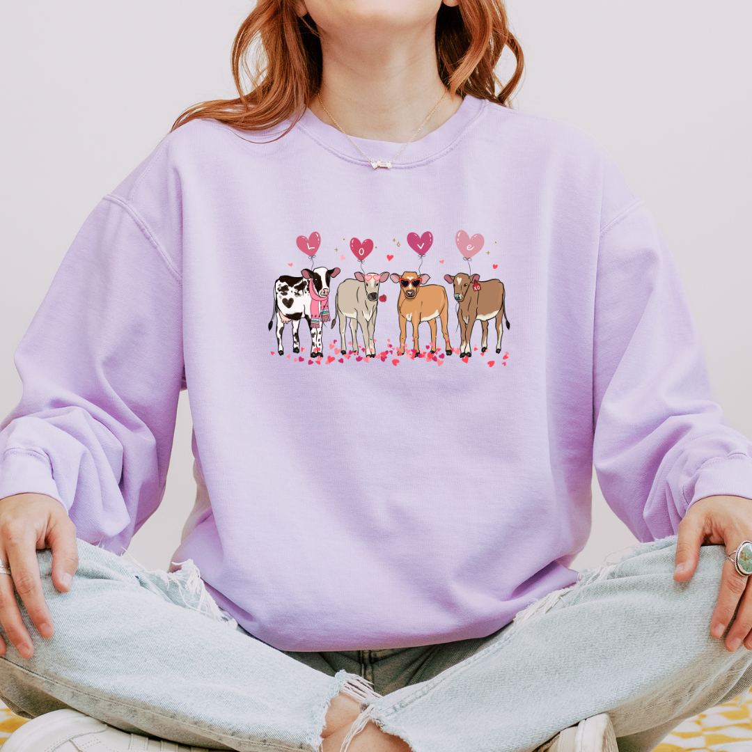 Valentine Cows Adult Crewneck Sweatshirt