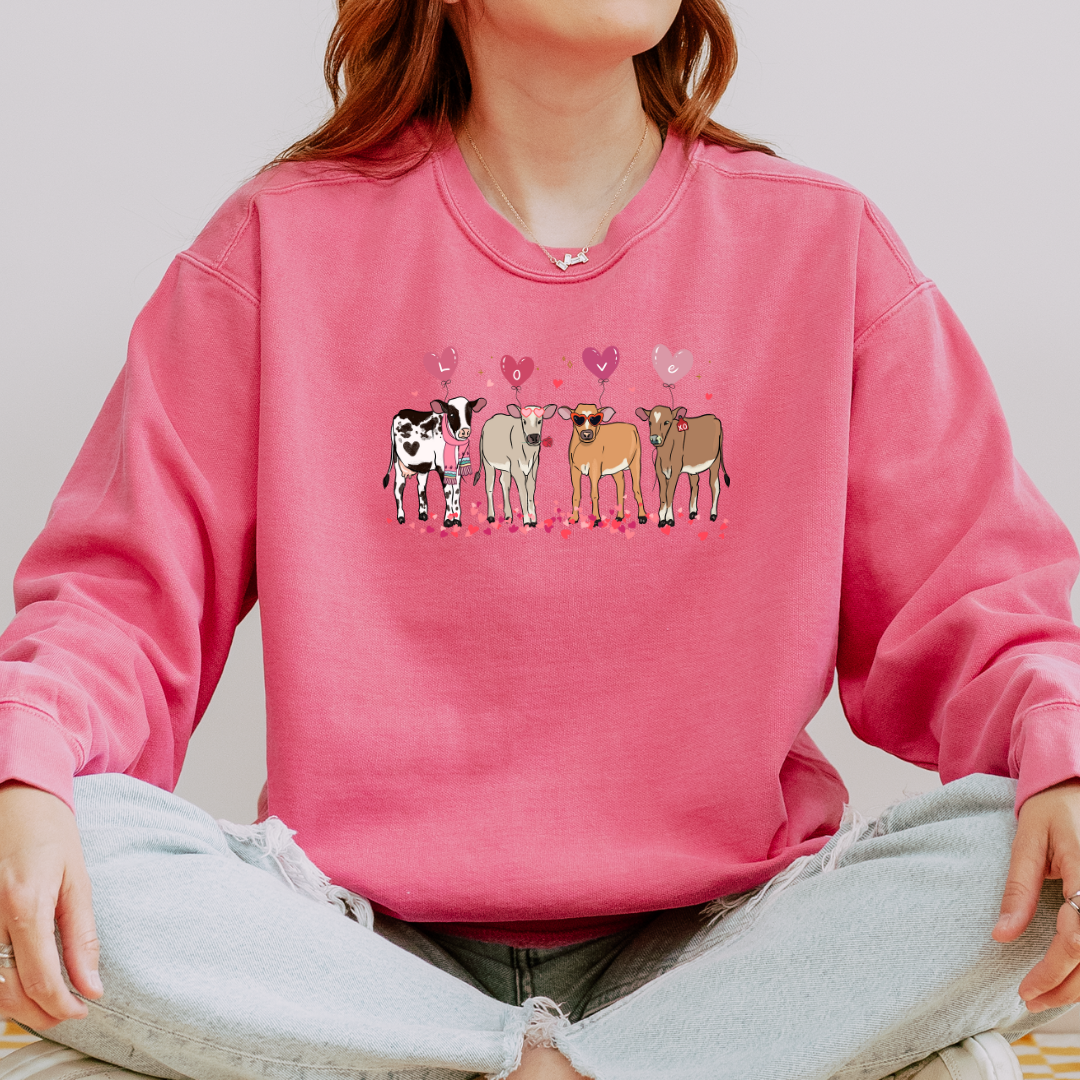 Valentine Cows Adult Crewneck Sweatshirt