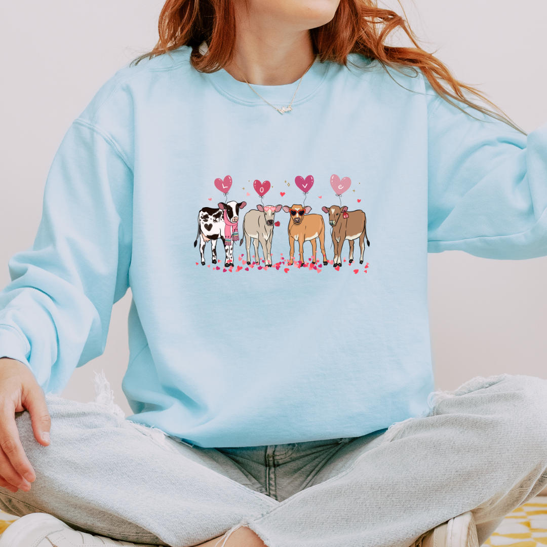 Valentine Cows Adult Crewneck Sweatshirt