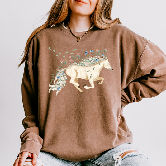 Claire Eddie Ivory Horse Adult Long Sleeve Tee