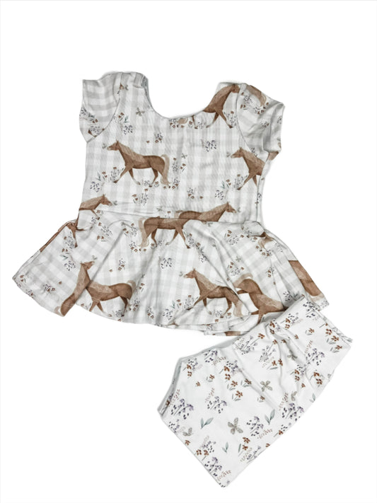 RTS Floral Horse Peplum and Biker Shorts Set (4T or 5T)