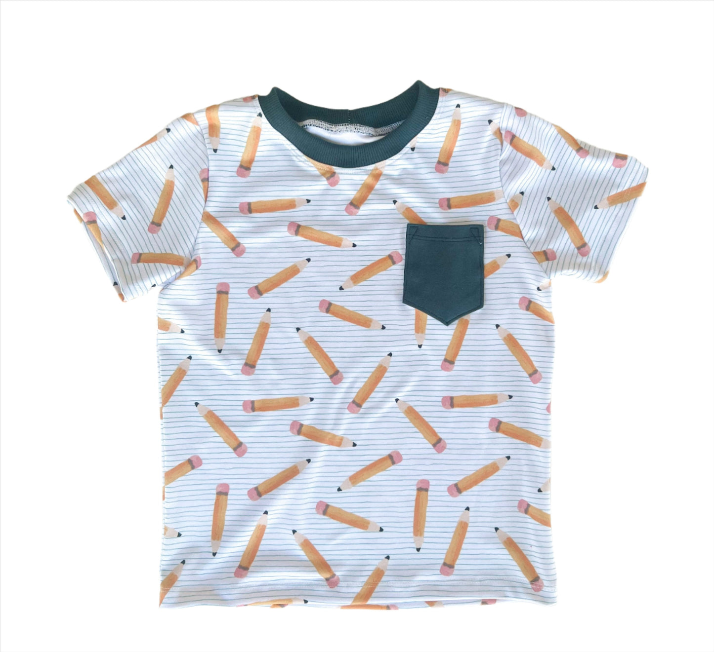 RTS Preppy Little Pencils Basic or Pocket Tee (Deep Atlantic or Pink Salt Accents) Size 5T