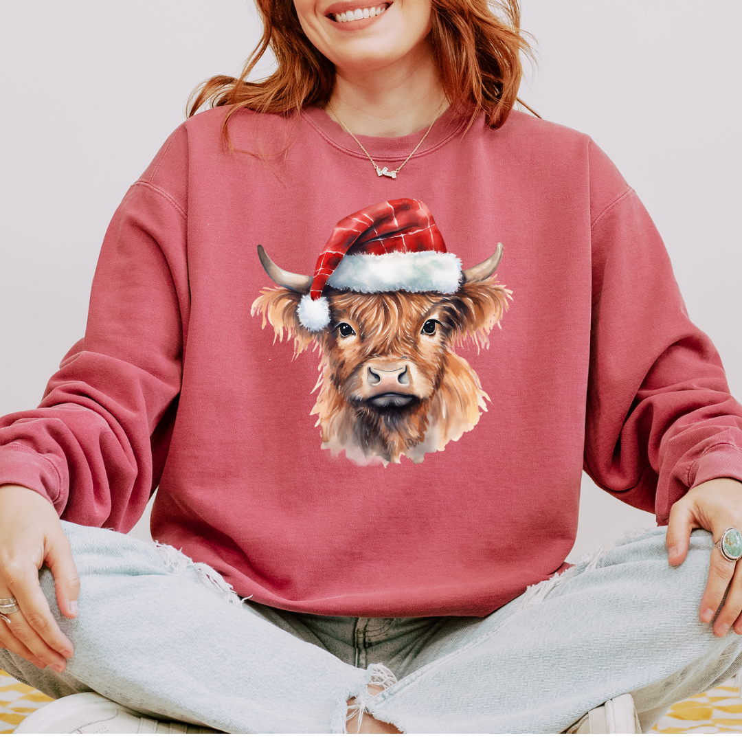 Christmas Cow Hat Comfort Colors Crewneck Sweatshirt