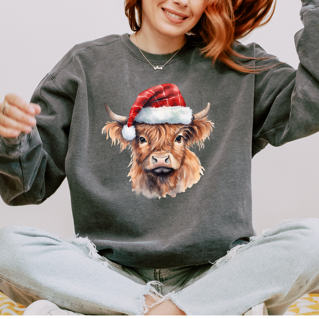 Christmas Cow Hat Comfort Colors Crewneck Sweatshirt