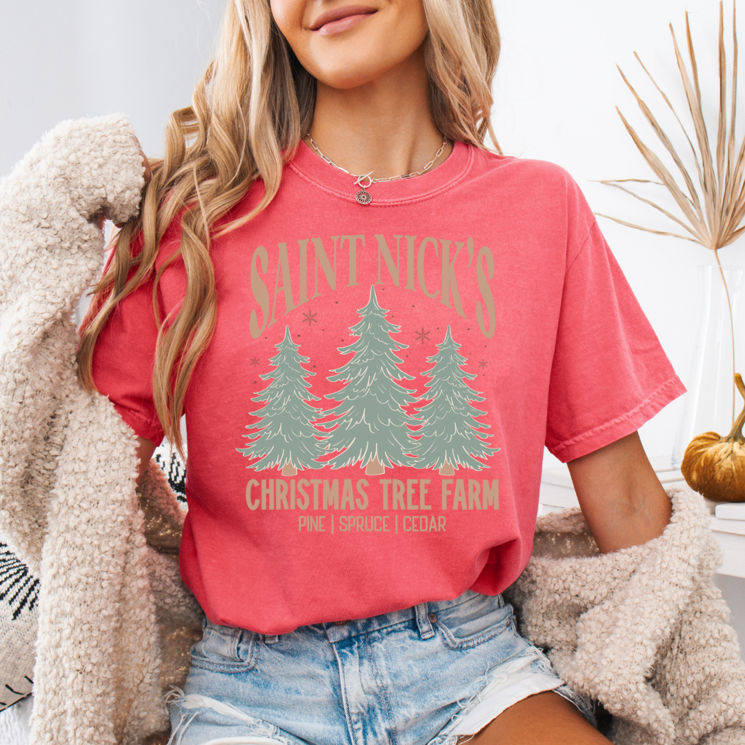 Saint Nick's Christmas Tree Farm Comfort Colors Short or Long Sleeve Tees