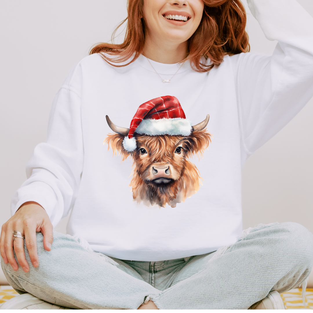 Christmas Cow Hat Comfort Colors Crewneck Sweatshirt