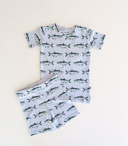 Light blue short sleeve pajamas with a tarpon