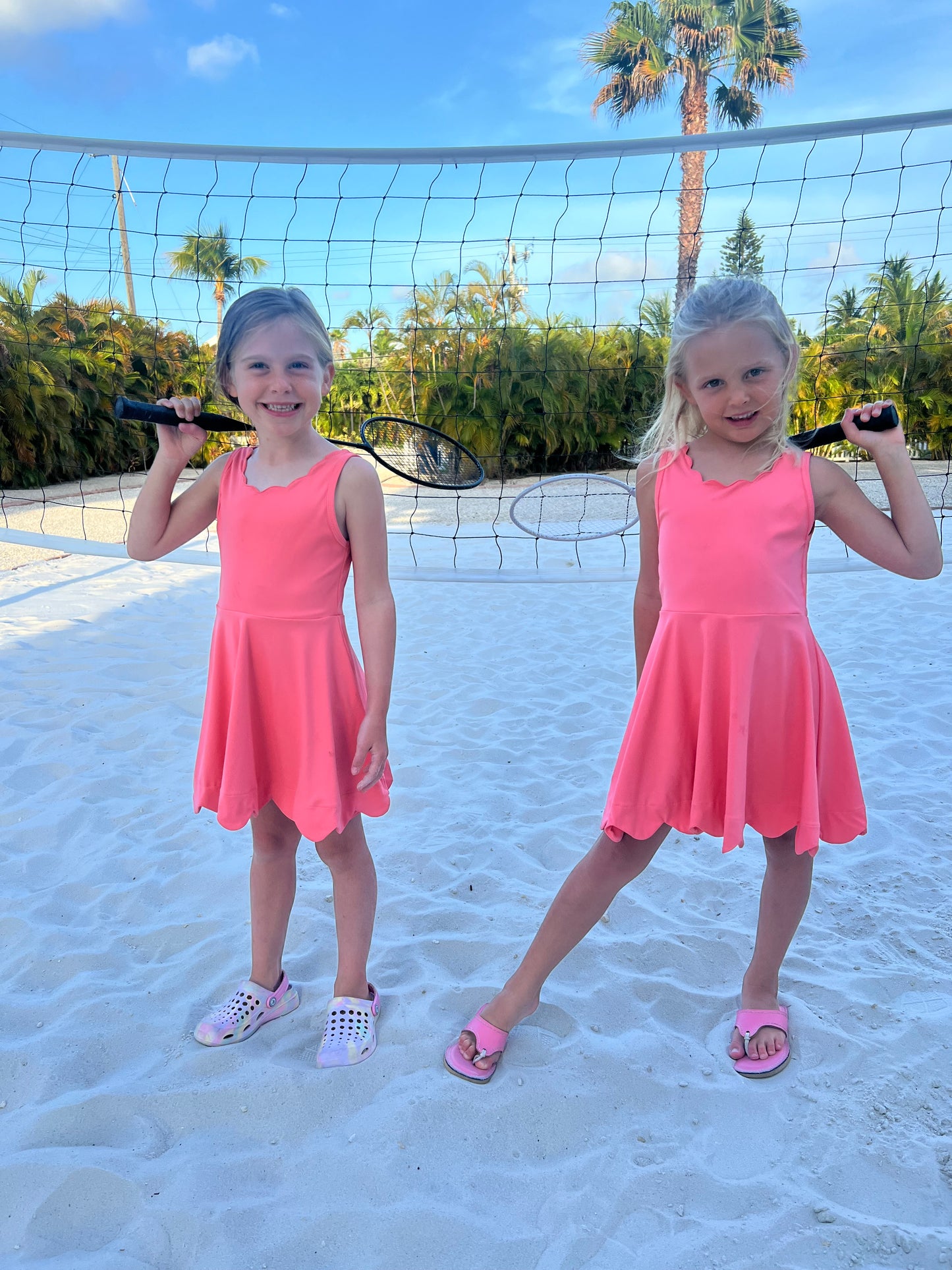 Sophia Scalloped-Edge Athletic Dresses with Built In Shorts