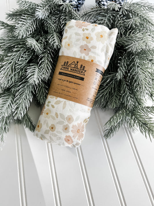 Meadow (Cream) 100% Cotton Muslin Swaddle Blanket