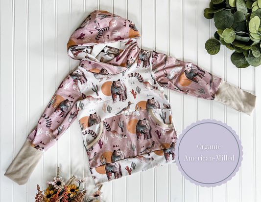 Pink and Neutral Color Block Western Grow With Me Hoodie