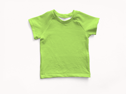 Lime green short sleeve rashguard shirt on white background 