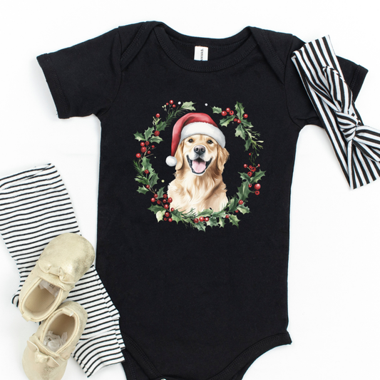 Golden Retriever Christmas Short Sleeve Infant Bodysuit