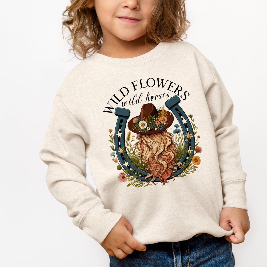 Wildflowers Wild Horses Horseshoe Crewneck Sweatshirt (Toddler & Youth Sizes)